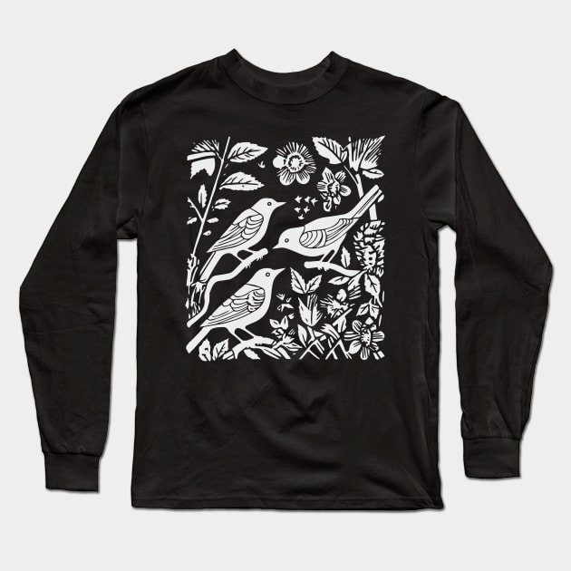 Lino Cut Birds Long Sleeve T-Shirt by n23tees